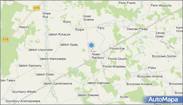 mapa Nowe Racibory, Nowe Racibory gmina Sokoły na mapie Targeo